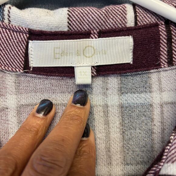 Eden & Olivia 1X Plaid Button Front Tunic Top Burgundy Navy Soft Stretch Country - Picture 3 of 11